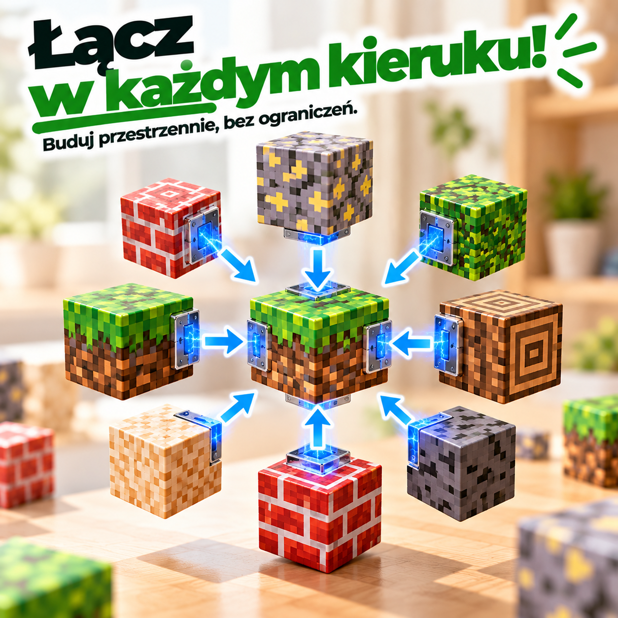 Magnetyczne sześciany MagCraft łączone w pionie i poziomie